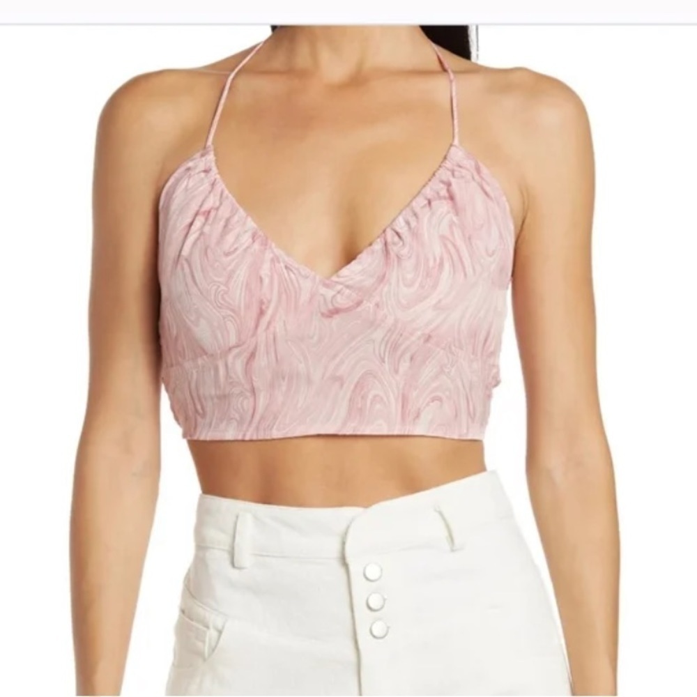 NWT Elodie Ruched Strappy Pink Halter Crop